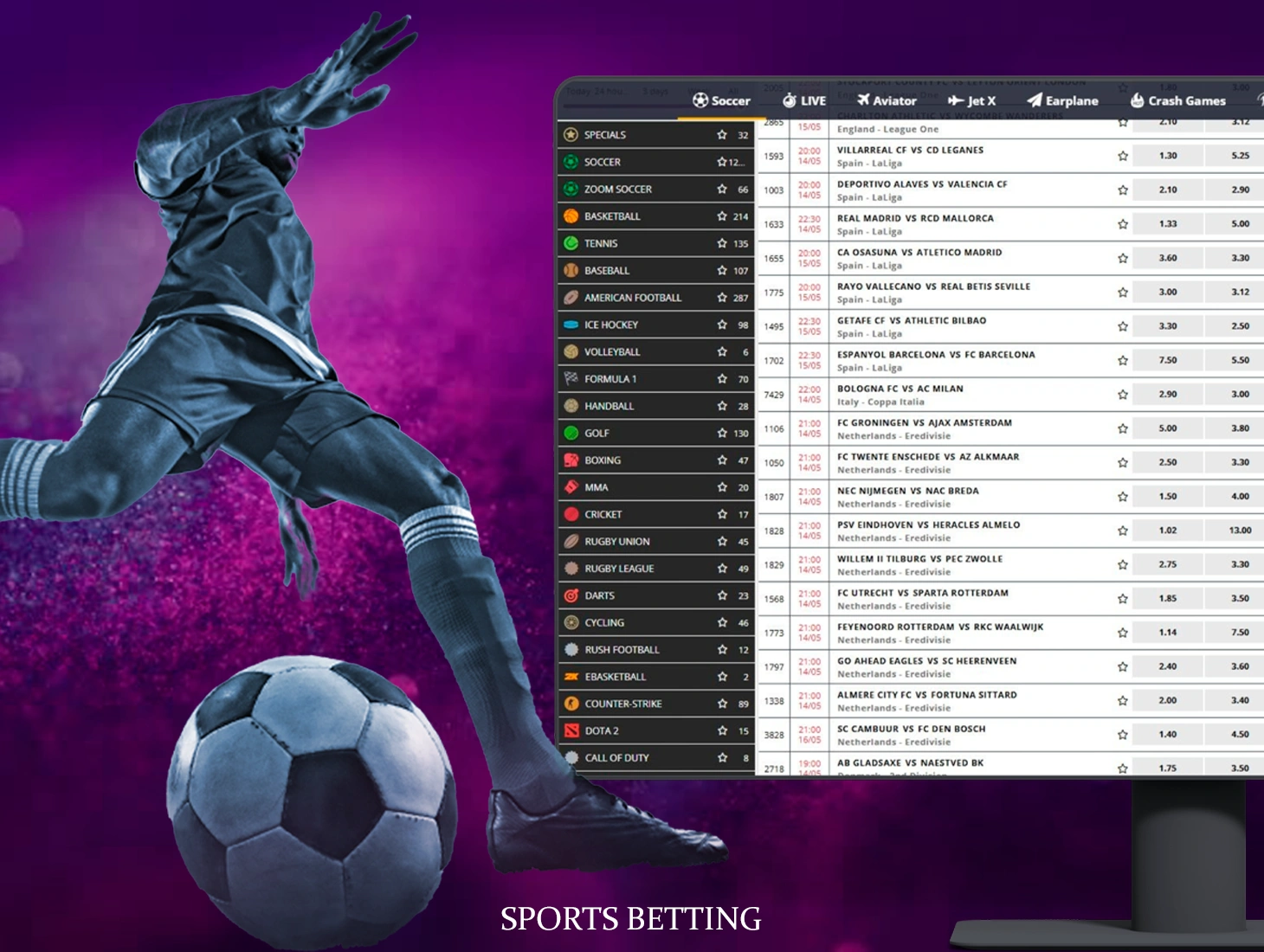 The most popular sports are available for you to bet on the Kwikbet platform